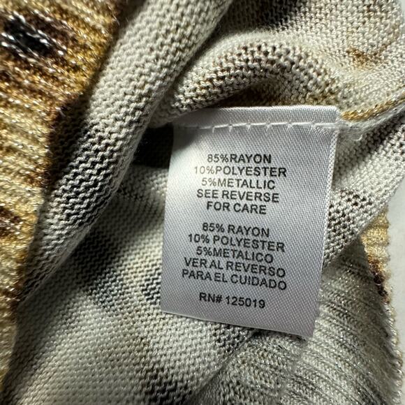 Joseph A Boho Metallic Animal Print Cardigan Women No Size Tag Ivory Brown Black - Picture 6 of 6
